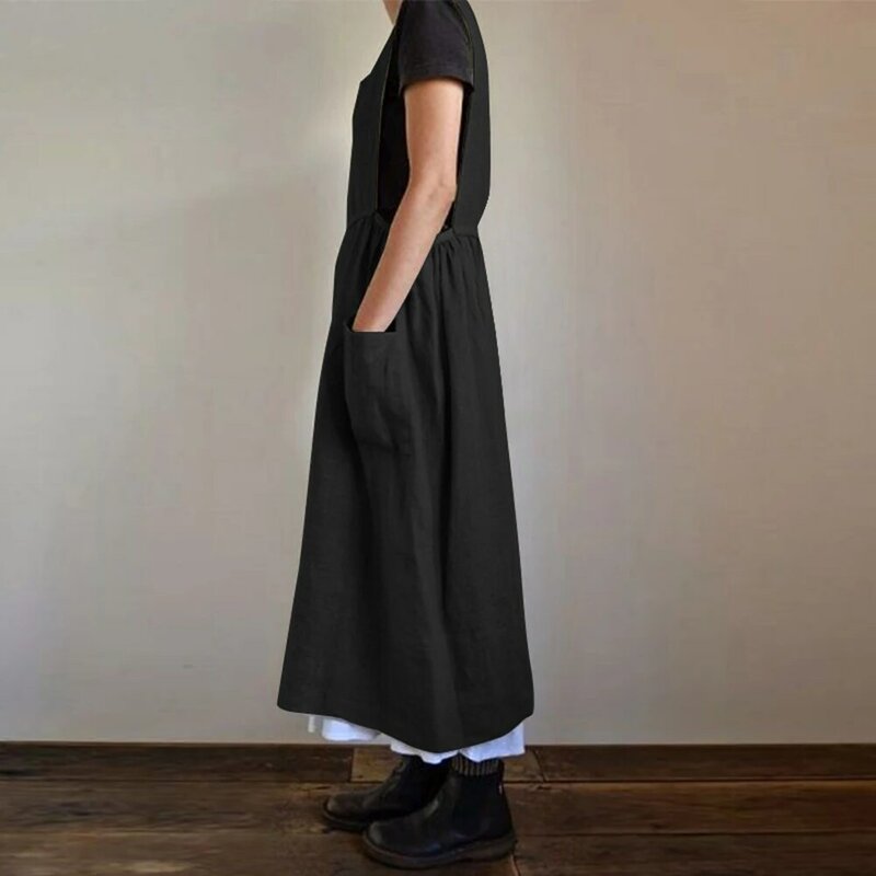 Langes Kleid Kleid quadratischen Kragen für Frauen M-3XL einfarbigen Baumwolle Leinen Baumwolle Leinen lose hohe Qualität nagelneu