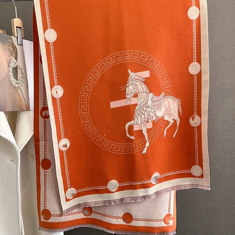 Lenço de caxemira feminino estampado para cavalo, xale quente, cachecóis pashmina, capa poncho, marca de luxo, moda inverno, novo, 2023