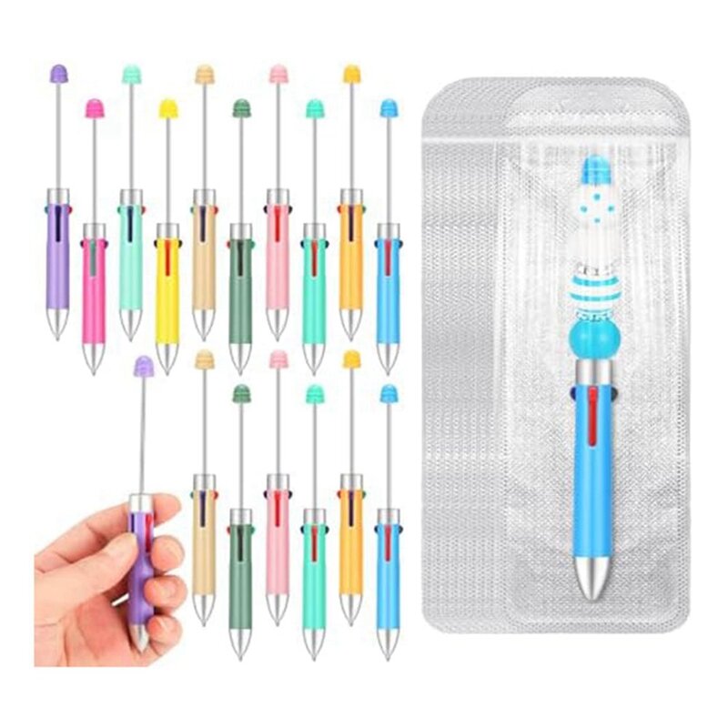 다채로운 플라스틱 비즈 펜, 창의적 DIY 펜, 4 in 1, 어린이 학생 선물, 사무실 학교 용품, 내구성 여러 가지 색상