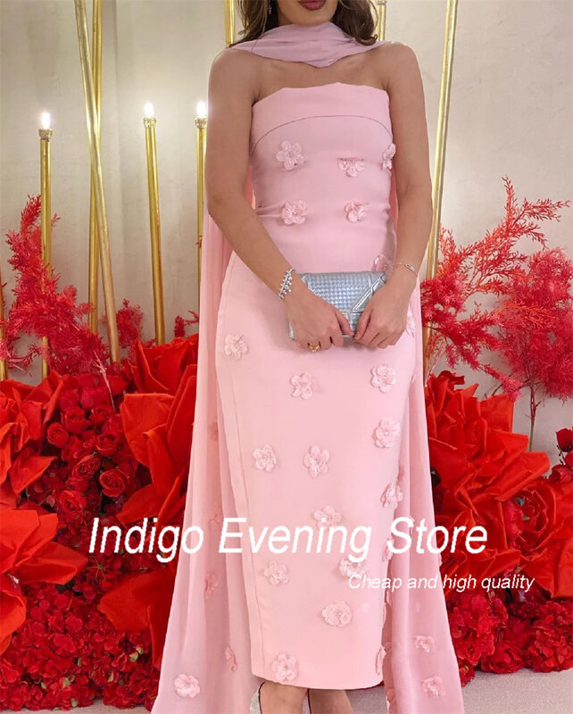 Женские вечерние платья без бретелек, официальное элегантное праздничное платье цвета индиго с цветочной аппликацией, 2024