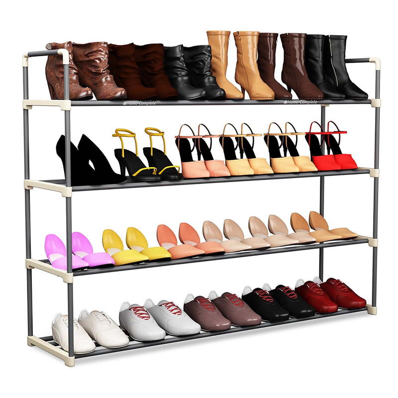Zapatero de 4 niveles para 20 pares de zapatillas, tacones y botas, color gris