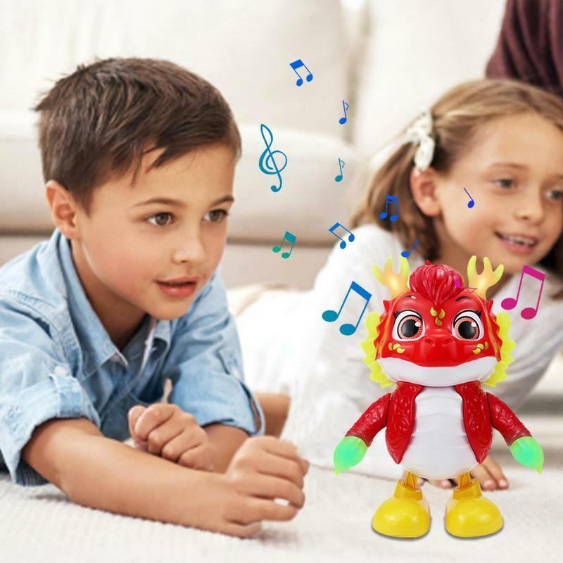 Mainan naga menari elektrik, mainan pendidikan kartun naga bertema naga pencahayaan ayunan musik untuk anak-anak