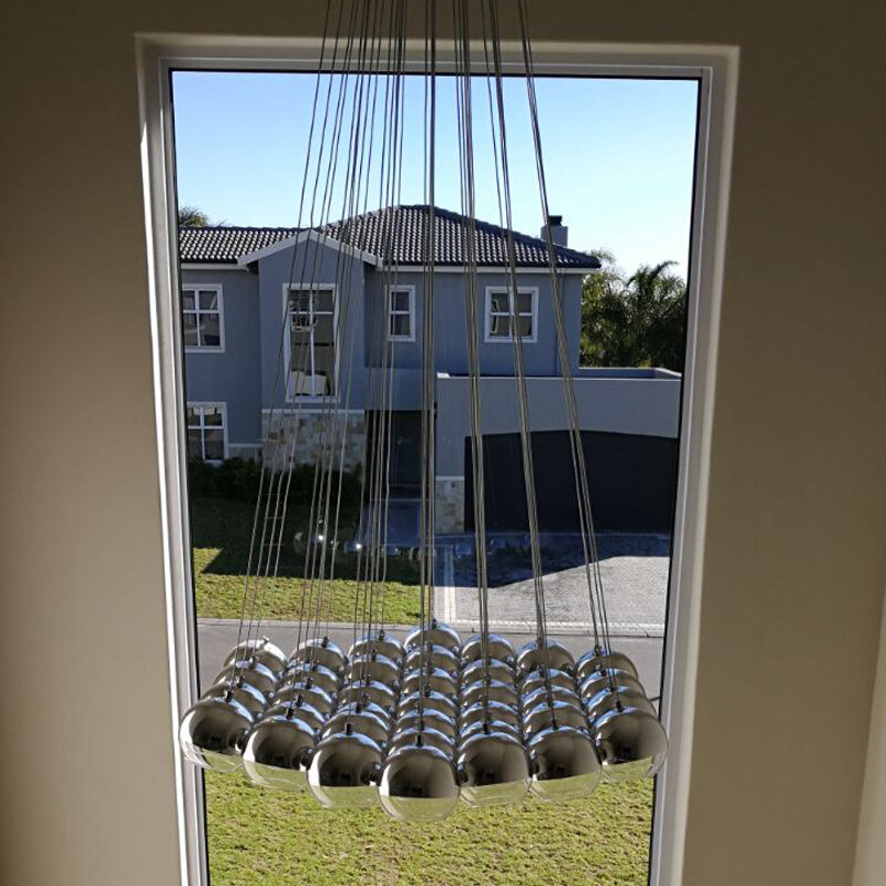 Искусственная Подвесная лампа со стеклянным шаром, лофт, гостиничный зал, полусеребристый шар, кластер, Потолочная люстра, подвесная фотолюстра