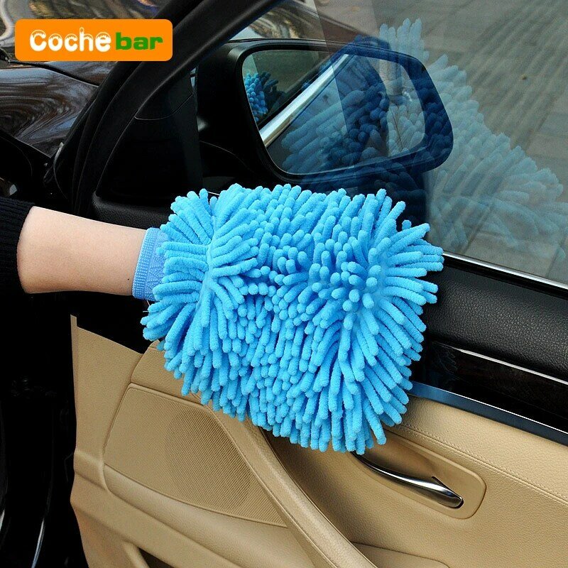 ถุงมือกำมะหยี่ขนยาวสองด้านหนาสำหรับถุงมือล้างรถอุปกรณ์ตกแต่งรถอุปกรณ์ทำความสะอาดรายละเอียดรถยนต์