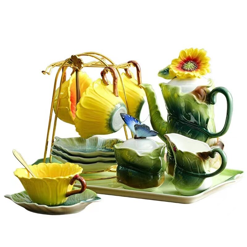 エレガントな植物の形をしたエナメルカップ,コーヒー,お茶,サーマル,ヒマワリの形,セラミック,コーヒーセット