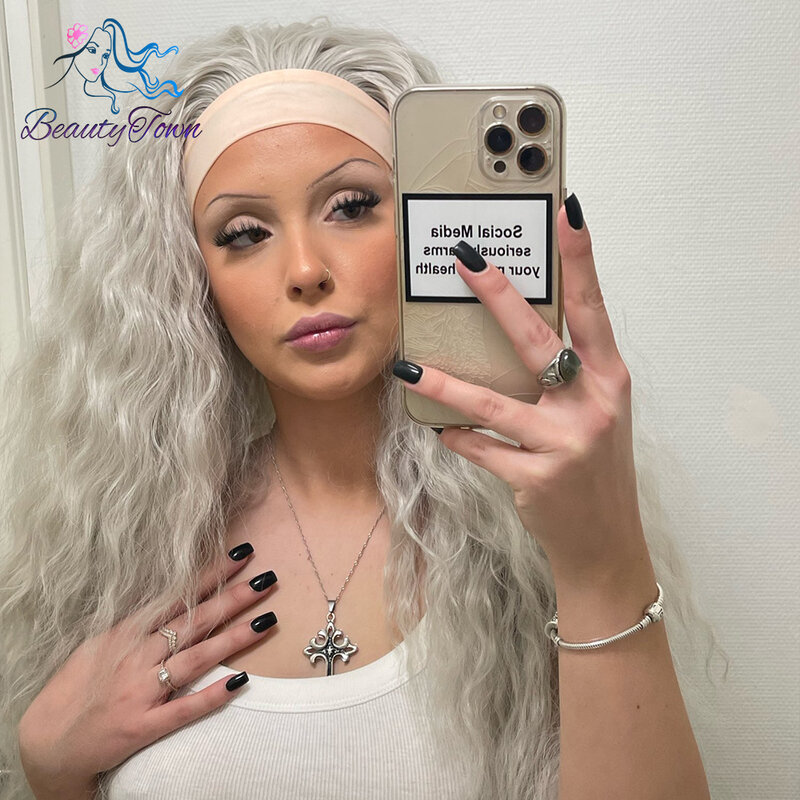 BeautyTown-Peluca de cabello sintético para Cosplay, pelo largo rizado, gris, blanco, rojo, 99J, marrón, rosa, azul, sin pegamento, 2 bandas gratis