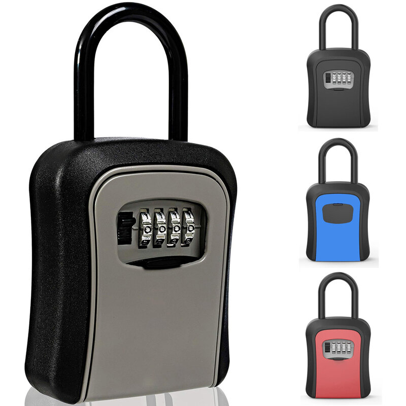 Caja de almacenamiento de llaves montada en la pared, candado de llave portátil, combinación de 4 dígitos, cerradura de seguridad, código reiniciable, caja de seguridad para el hogar