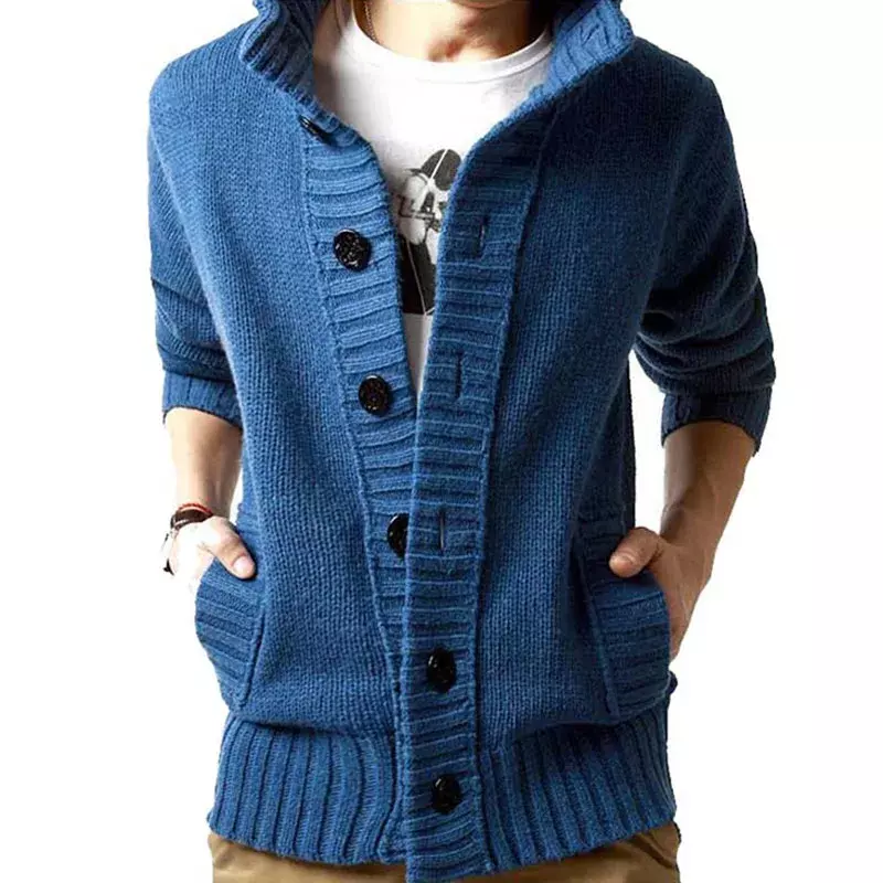 Cárdigan con botones delanteros para hombre, suéteres de cuello alto, abrigo de invierno, prendas de punto cálidas, suéter de otoño, nuevo