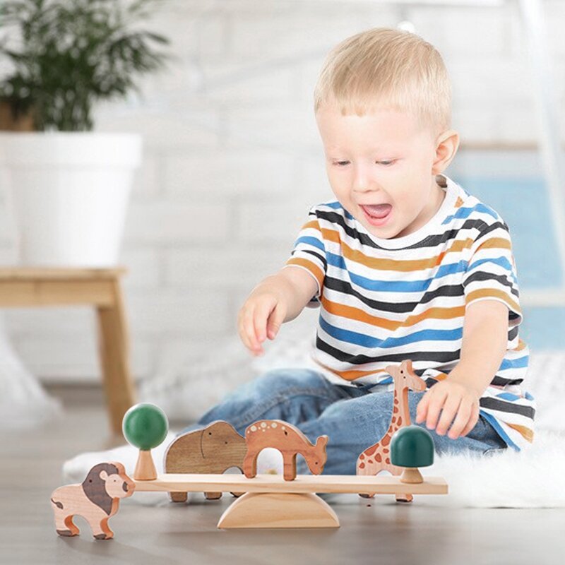 Montessori madeira Animal Balance Blocks Toy para Crianças Board Dinossauro Aprendizagem Educacional Precoce Empilhamento Jogos kids gift