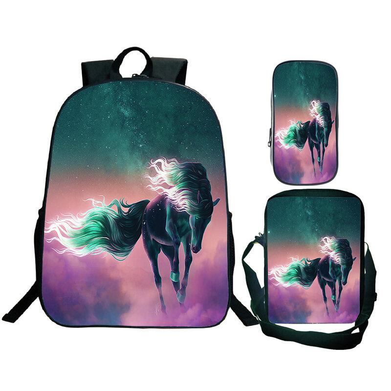 3PCS 3D Horse Print Backpack Teenager Girls Boys Children School Bags Crossbody Pencil Case Child Waterproof Bookbags Mochilas