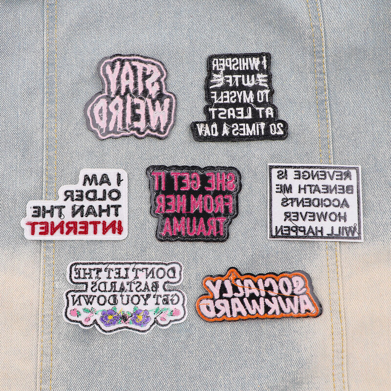 Śmieszne cytaty haftowana naszywka naprasowanki na naszywki na ubrania na ubrania Punk naklejki do prasowania naszywki DIY akcesoria