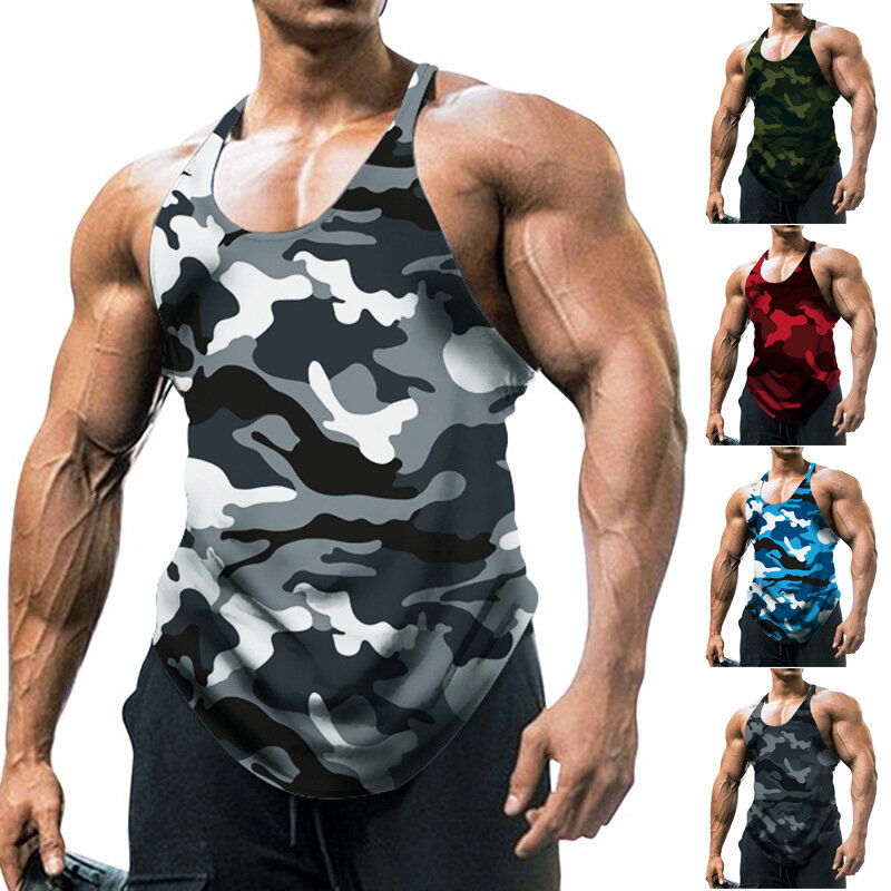 Camuflagem 3D masculina com estampa gráfica sem mangas Regatas, Fitness, Musculação, Treino, Ginásio Sportwear, Colete Muscular, Roupa Diária