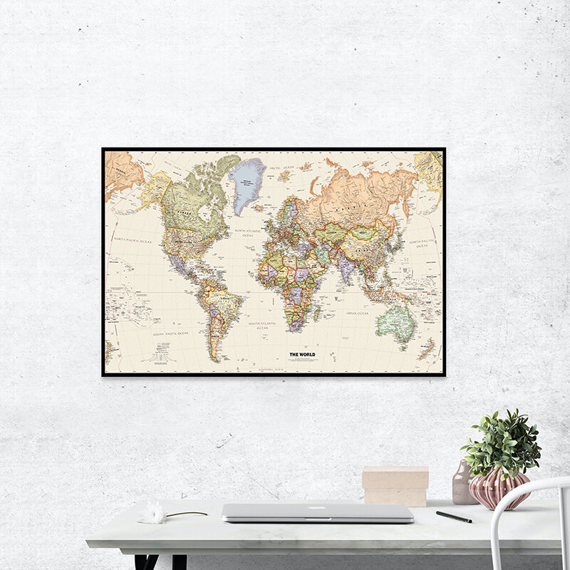 70*50センチメートル世界地図ビニールキャンバス塗装ヴィンテージ壁アートポスター子供学用品リビングルームの家の装飾