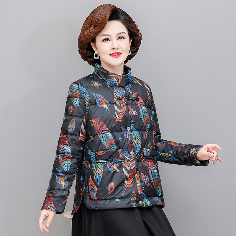 Abrigo Vintage ultraligero de plumón de pato para mujer, chaqueta de estilo chino, prendas de vestir estampadas, 90%