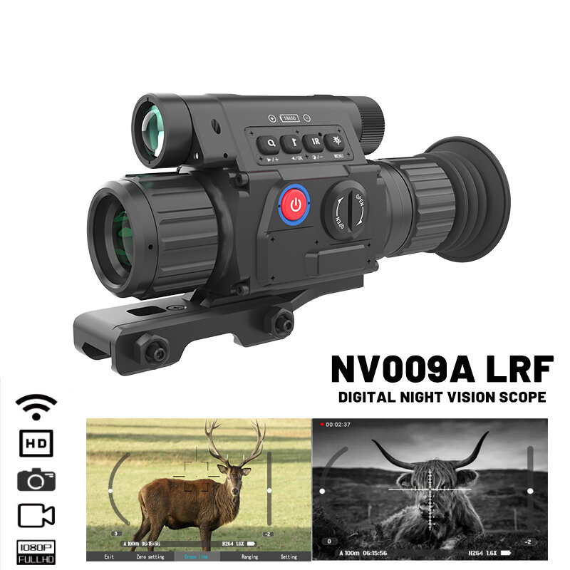 NV009A/LRF Tiny Night Vision Clip On Sight cyfrowy zakres podczerwieni z dalmierzem laserowym począwszy zapisy wideo dzień noc polowanie