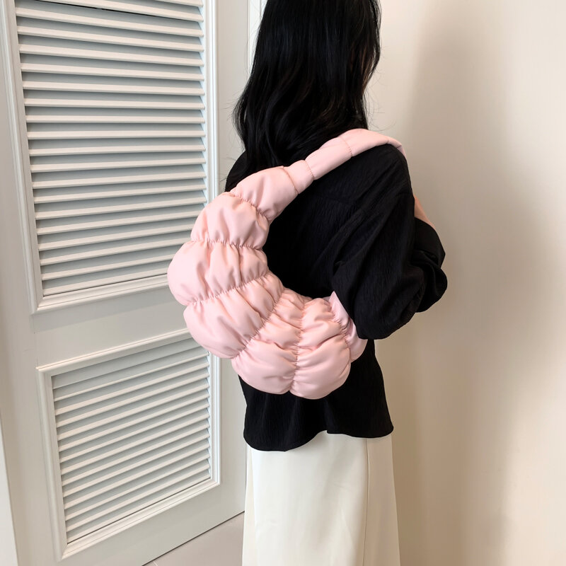 Y2K Small PU Leather Fold Design Shoulder Bags for Women 2024 New Underarm Bag Korean Fashion Female Handbags and Purses