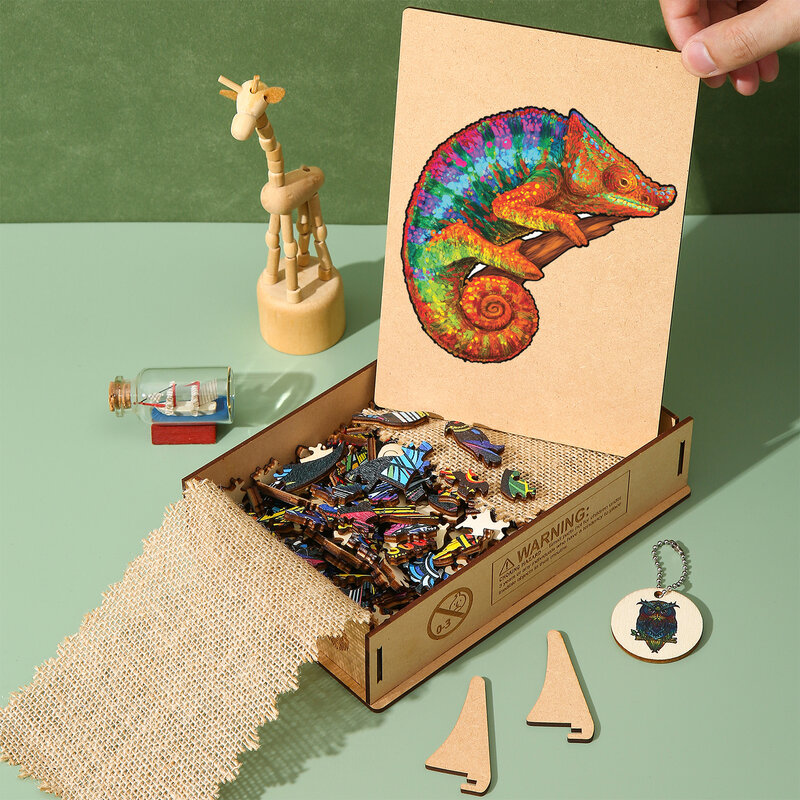 Desafiando quebra-cabeças animais de madeira forma irregular montessori brinquedo colorido quebra-cabeça jogos para adultos crianças caixa de madeira de boa qualidade