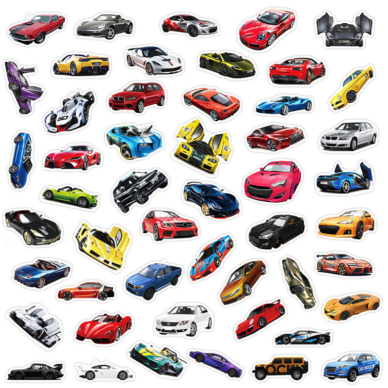 10/30/50/100pcs Supercar Stickers Cool Cartoon Retrofit Racing Car Decal DIY Motorcycle Travel Luggage JDM Sticker Pack for Kids