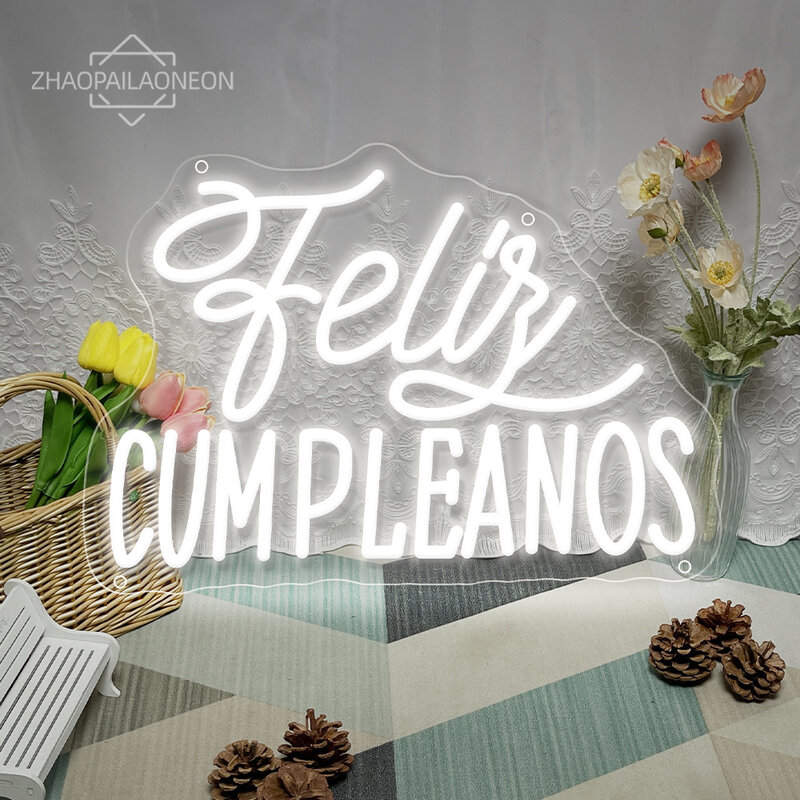 家の装飾のためのUSBネオンLEDサイン、スペインの幸せな誕生日のネオンライト、アート壁の看板、部屋と誕生日の装飾