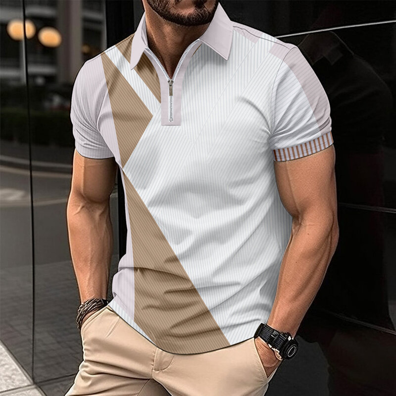 Camiseta de manga corta con cremallera para hombre, Polo con solapa, de alta calidad, novedad de verano