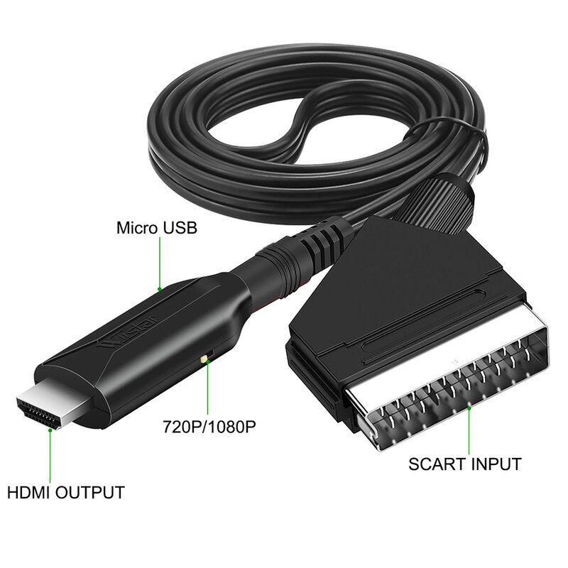 Adaptateur convertisseur audio vidéo compatible péritel vers HDMI, adapté pour HDTV, DVD, décodeur, PS3, PAL, NTSC