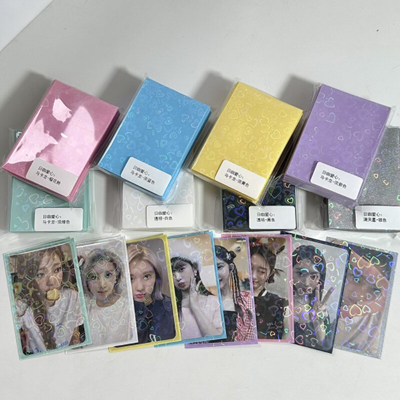 50pcs Kpop Card Sleeves 61x91mm 20C Heart Bling Holder For Holo Postcards Top Load Films Photocard Game Cards Protector