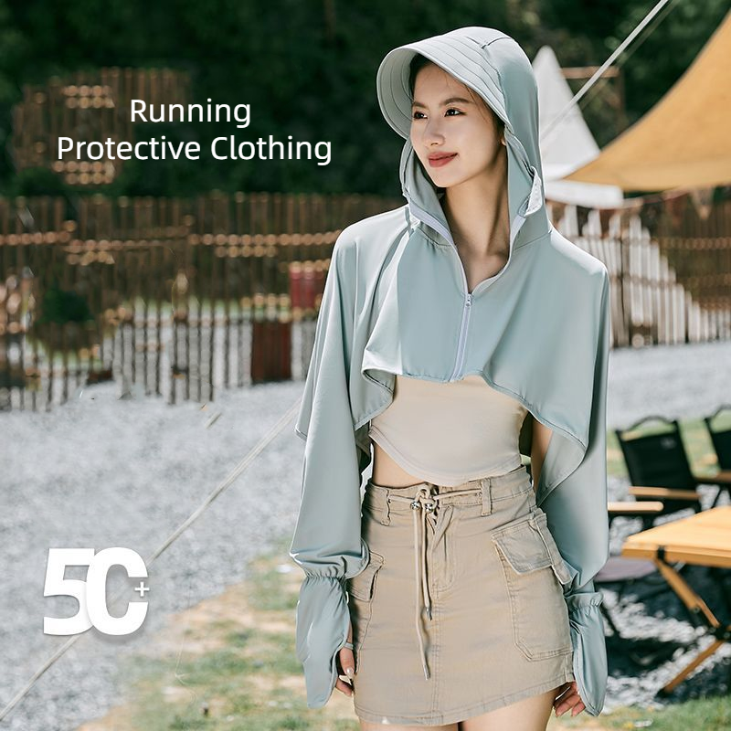 UV Protective Yoga Jacket Outdoor 2024 Sport With Hat Women Running Sunscreen Clothing Sun Protection Cycling Climbing Crop Coat