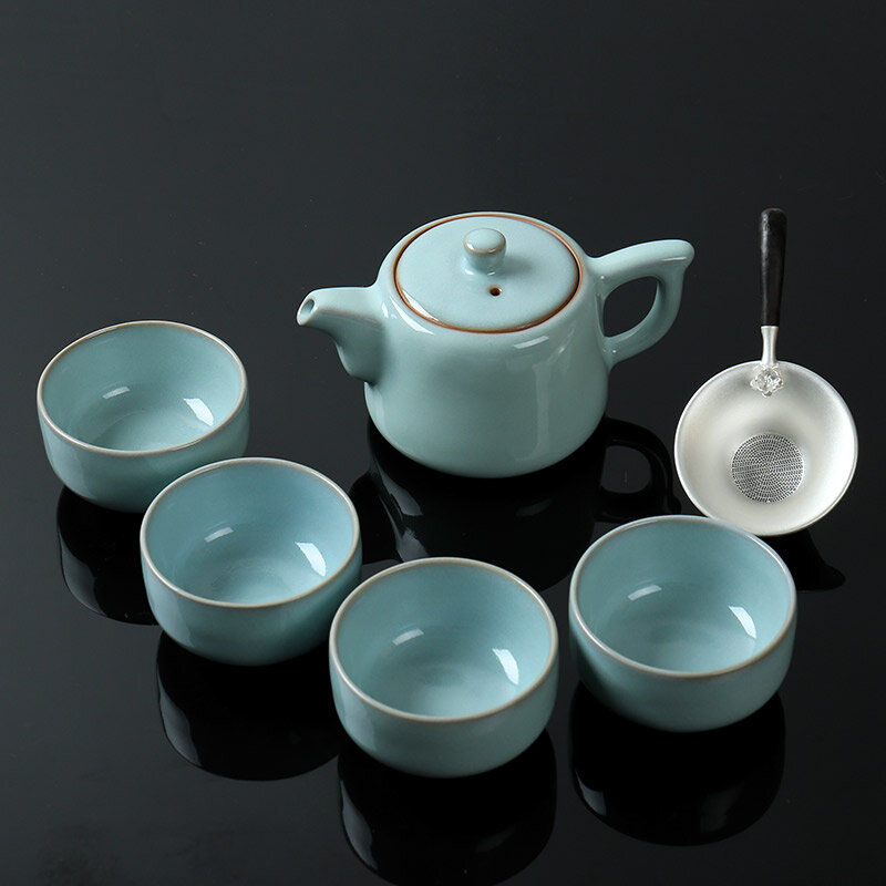Tea Han Guanfu Kiln Ru Set teh Kung Fu porselen direkomendasikan untuk satu Pot dan empat Pot "koleksi Huawei Capital"