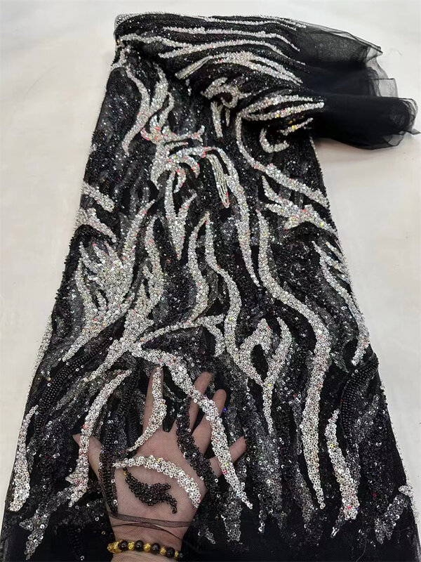 Telas de encaje de lentejuelas africanas de lujo, tela de encaje de tul nigeriano francés bordado de alta calidad para costura de fiesta de boda, 5 yardas