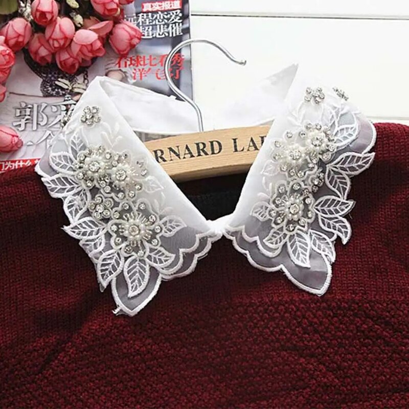 Detachable Fashion Rhinestone Cotton Leaves Flower Fake Collar Fake Neckline Shirts Collars Lace