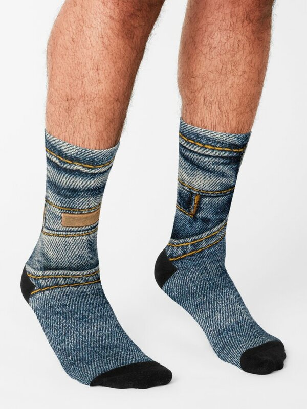 Depan saku Saya cinta bluejeans kaus kaki denim termal pria musim dingin mewah antiselip sepak bola anti-slip kaus kaki pria wanita mewah