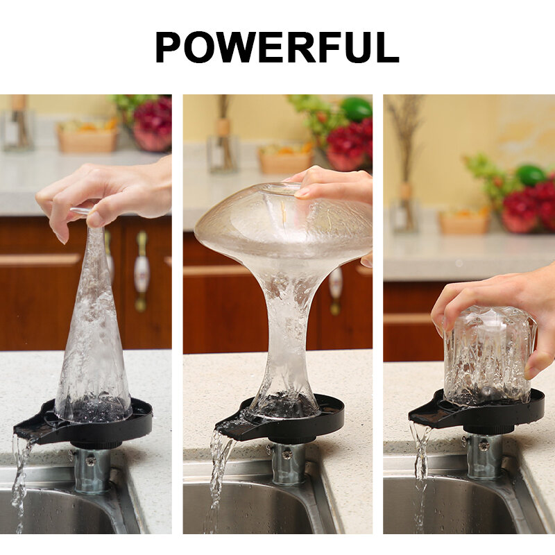 Lavador de vidro automático para pias de cozinha, lavadora de garrafas, copo preto redondo, Clear Bar Glass Rinser