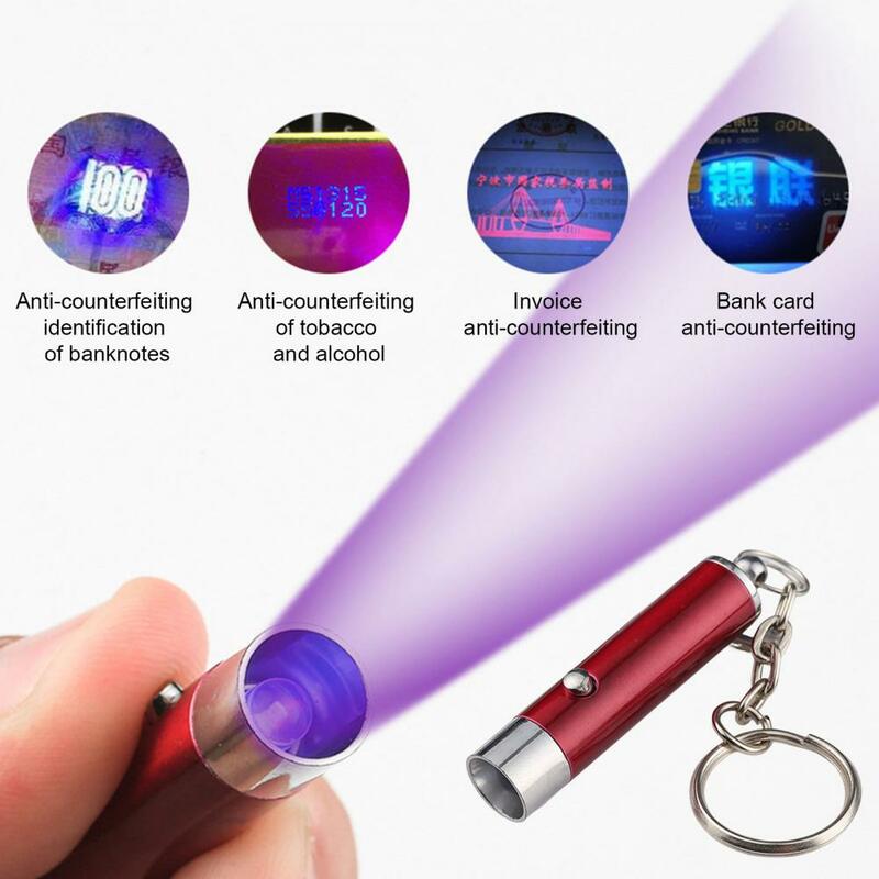 UV Flashlight Keychain Ultraviolet Torch Flashlight Detection Lighting Lamp For Pet Metal Black Lamp Torch Money Detection Torch