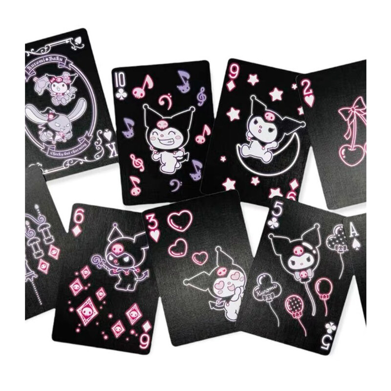 Kuromi Sanrio-cartas de juego negras para niñas, juguetes de felpa Kawaii con estampado de dibujos animados, regalos de entretenimiento