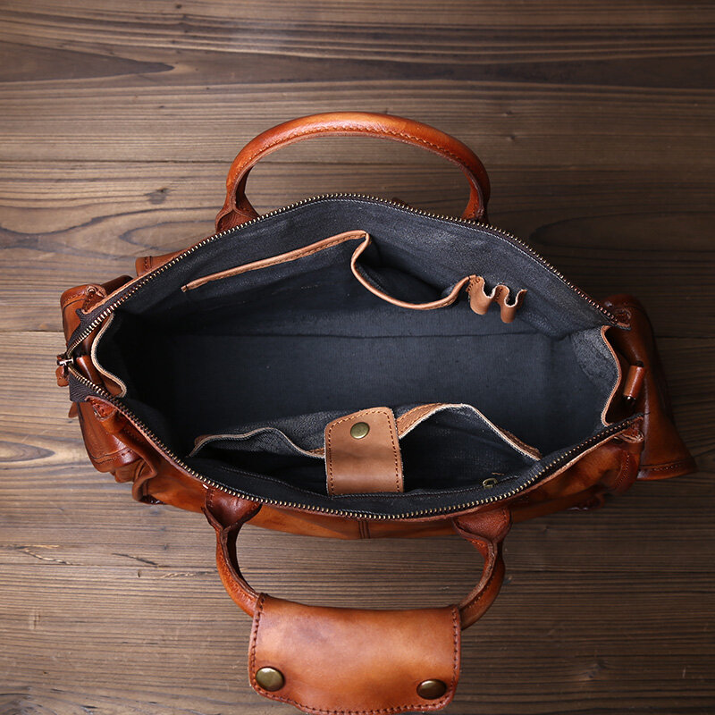JLFGPJ Pure Hand Polished Vintage Handbag Top Layer Plant Tanned Cowhide Casual Crossbody Men's Bag Genuine Leather Computer Bag