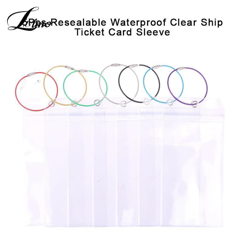 Resealable impermeável Ticket Clear Card Sleeve, Bagagem Cruise Tag Holder, Zip Seal Pouch, Cabo de aço Loop, 1 Pc, 5 Pcs