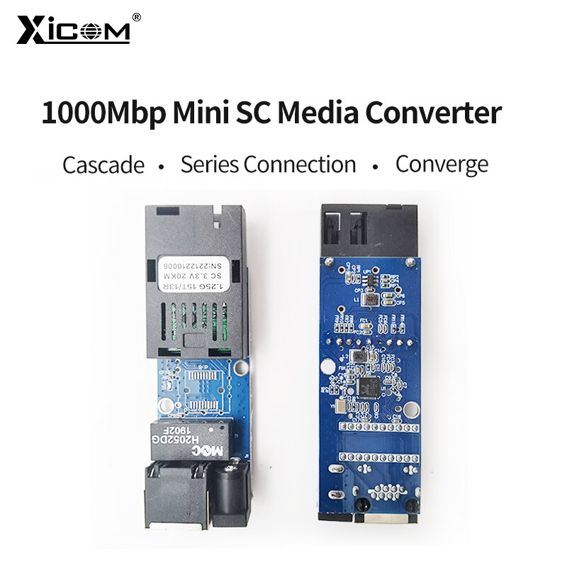 Mini SC Gigabit Óptica Media Converter, A B 1F1E, PCBA Board, Singlemode, Simplex, interruptor de fibra, 100 m, 1000m, 5 pares
