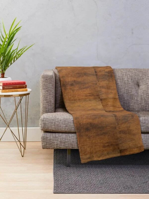 Tan Brown Old Leather | Ethical Cowhide and Skin Throw Blanket Sofa Blanket Hair Blanket