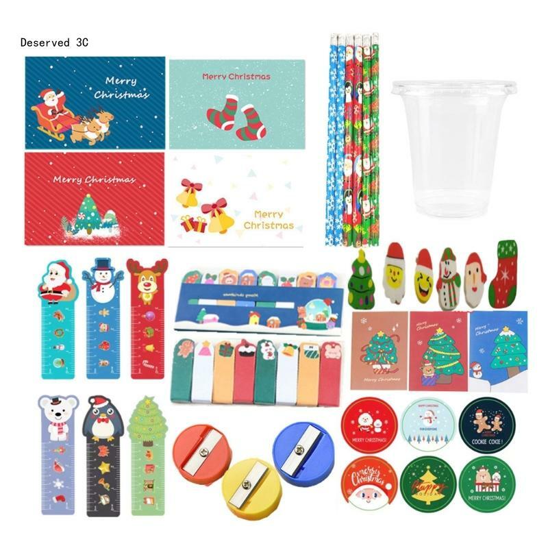 R9CB juegos de papelería con tema navideño, lápices, bolsa de papelería navideña, rellenos, traje estacionario, bolsa de regalos