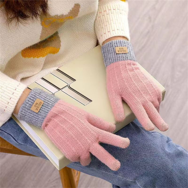 Вязаные зимние перчатки с пальцами для женщин и мужчин, утолщенные эластичные теплые варежки, ветрозащитные уличные ветрозащитные перчатки для велоспорта, Новинка