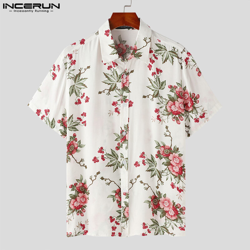 Moda Dobrze dopasowane topy INCERUN 2024 Męskie koszule z kwiatowym nadrukiem Casual Vacation Gorąca wyprzedaż Męska bluzka z krótkim rękawem z klapami S-5XL