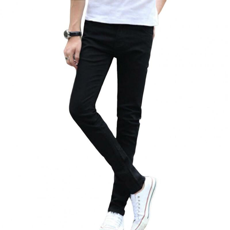 Trendy Pencil Jeans Ankle Length Mid-rise Skin-Touch Male Autumn Slim Fit Pencil Jeans  Denim Pants Dressing Up