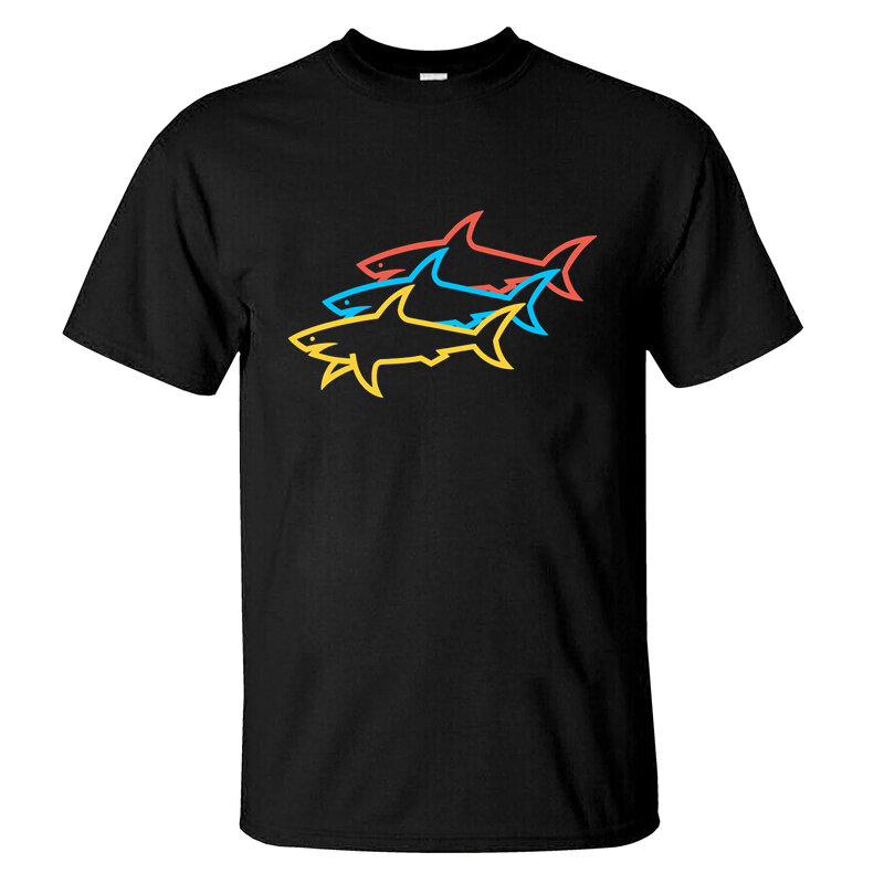 Camiseta informal de manga corta para hombre, camisa de pesca con estampado de tiburón Paul, 2024 algodón, S-3XL, 100%