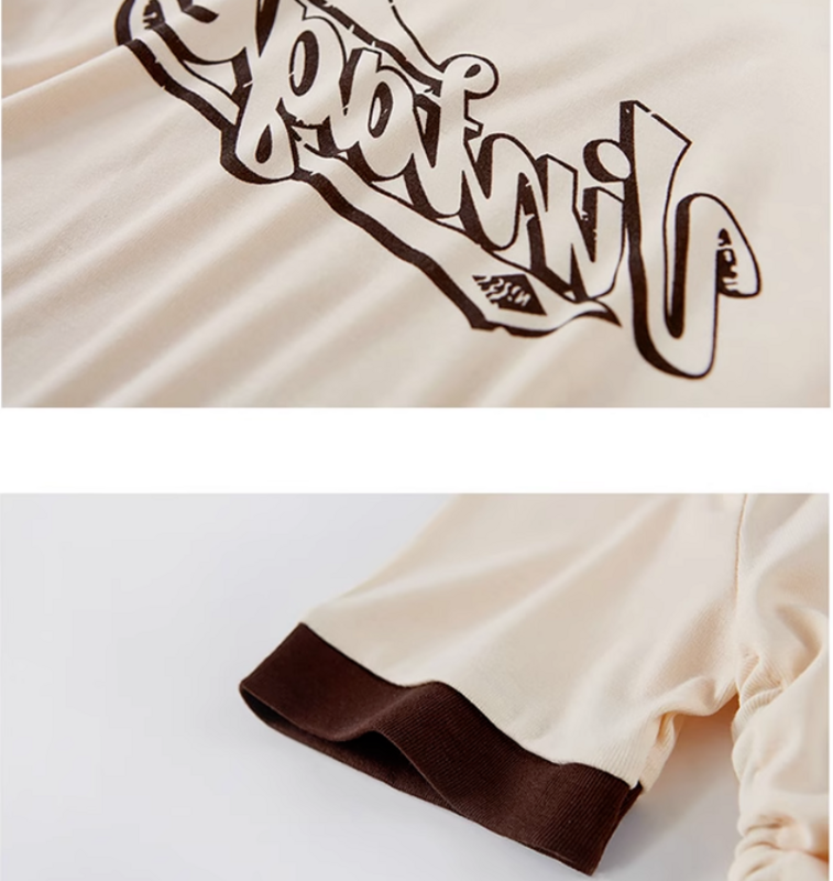 Letnia słodka fajna komplet damska amerykański Retro krótki T-shirt na ramię + dwuczęściowa odzież robocza Hip Hop z wysokim stanem