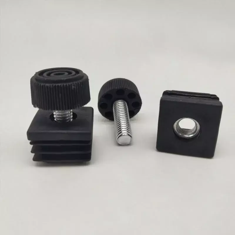 4 Stuks Zwart Verstelbare Voetmatten Met Moer Rond/Vierkant Plastic Blanking Einddop Pijp Plug Meubelbuis Cover Voetpad