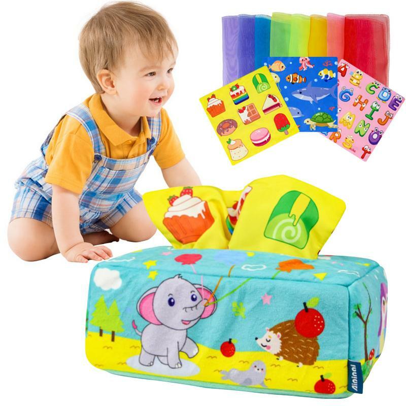 Tissue Box Speelgoed Pasgeboren Sensorisch Weefsel Speelgoeddoos Kleurherkenning Voorschoolse Leerspeelgoed Voor Reizen Naar Huis Kamperen En Auto