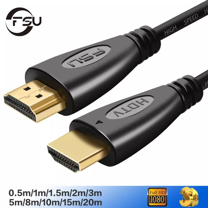 FSU Cable Compatible con HDMI, Conector de Video Chapado en Oro, Accesorio para Conmutador y Divisor de Señal, 1.4, 4K, 1080p, 3D, 0.5 m, 1 m, 1,5 m, 2 m, 3 m, 5m y 10m