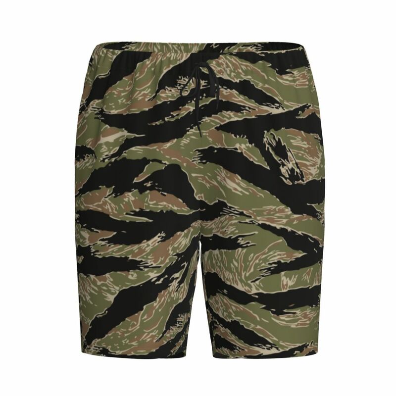Custom Printed Men Tiger Stripe Camo Pajama Bottoms Tactical Camouflage Sleepwear Pjs Sleep Shorts with Pockets