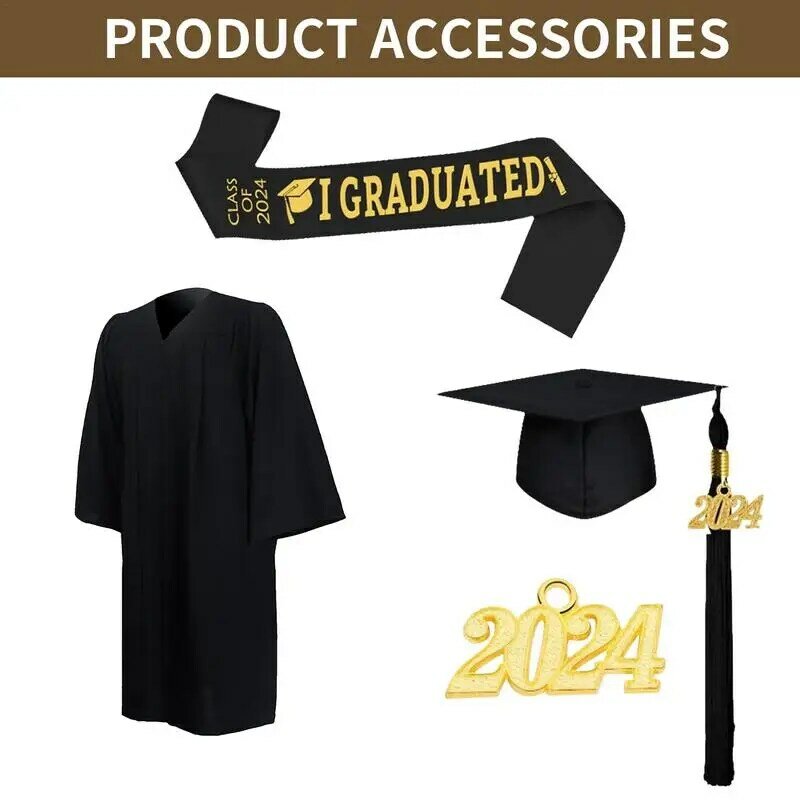 Vestido de graduação unissex com borla, boné, boné, ensino médio, universidade, graduação, cerimônia, 2023