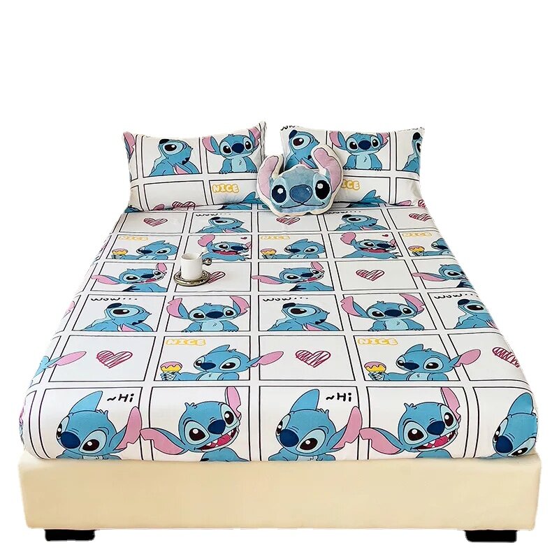 Disney Stitch Cartoon Mickey Pooh New Skin Friendly lenzuola stampate coprimaterasso lenzuola antiscivolo biancheria da letto per bambini